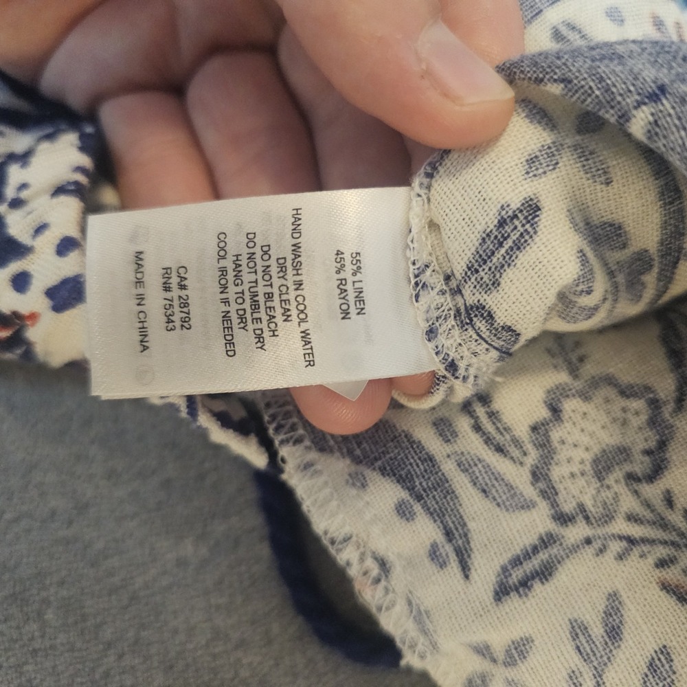 Joie Women's Linen Blend Boho Floral Shorts Blue White High Waist Beaded L - Picture 6 of 8
